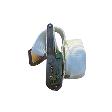 2"x15' White Tent Ratchet Strap with Sewn Loop