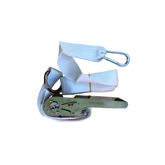 2"x9' White Tent Ratchet Strap with Carabiner Hook