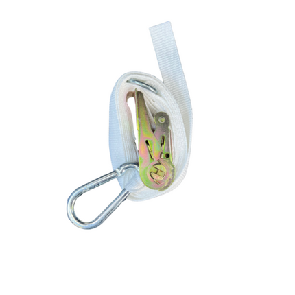 1"x9' White Tent Ratchet Strap with Carabiner Hook